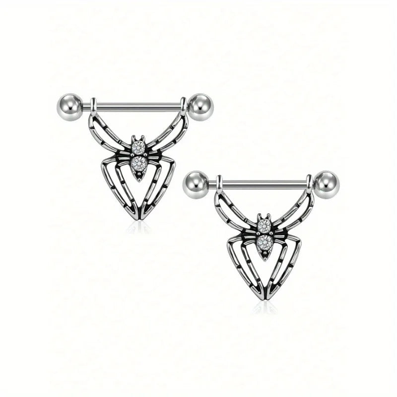 Ingvn  2pcs Halloween Elements Nipple Ring Nipple Piercing Jewellery Skeleton Hand Spider Heart Bat Wings Tight Spell Teeth Octopus