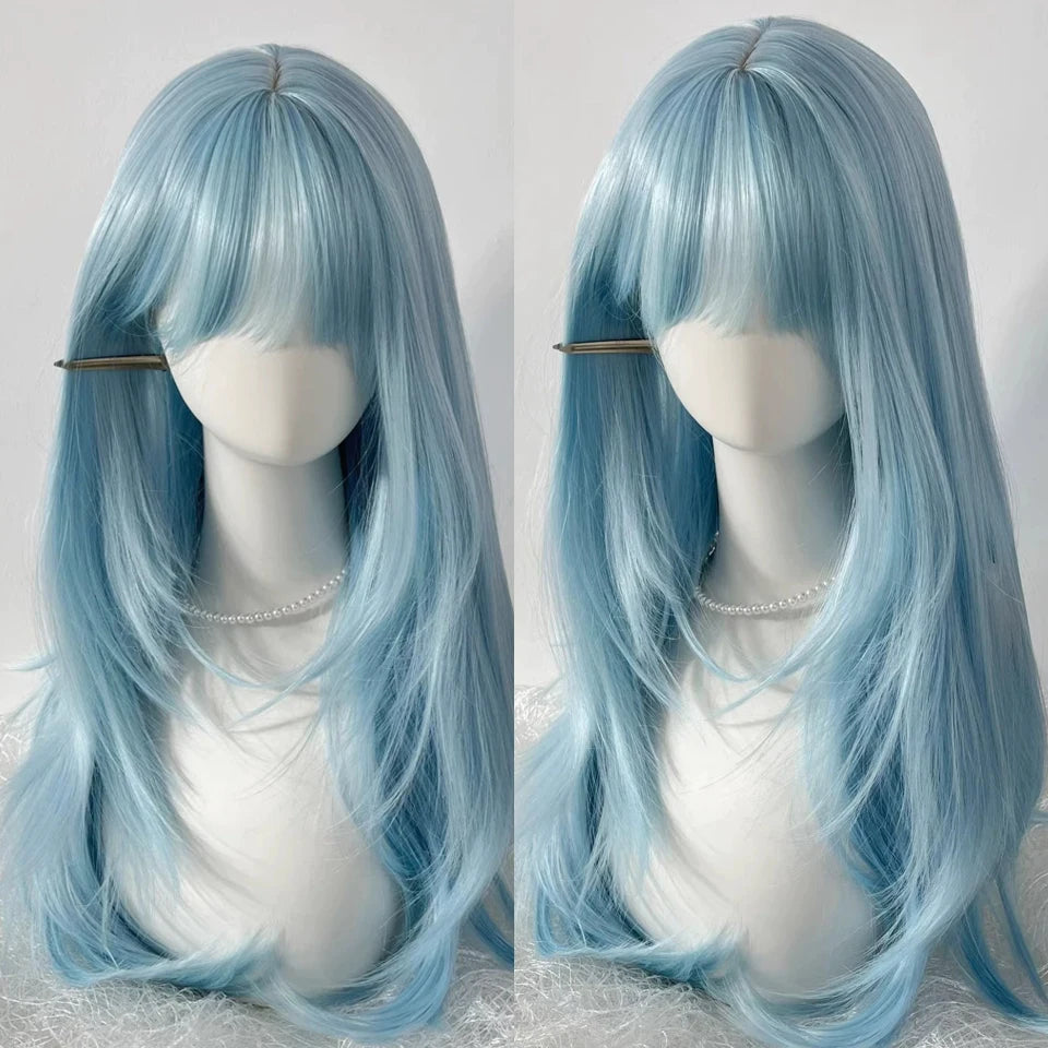 Ingvn  Long Wavy Brown Middle Part Wig Synthetic Lolita Wig Natural Cosplay Party Wig Daily Wear Halloween Costume Y2K Orange Wig