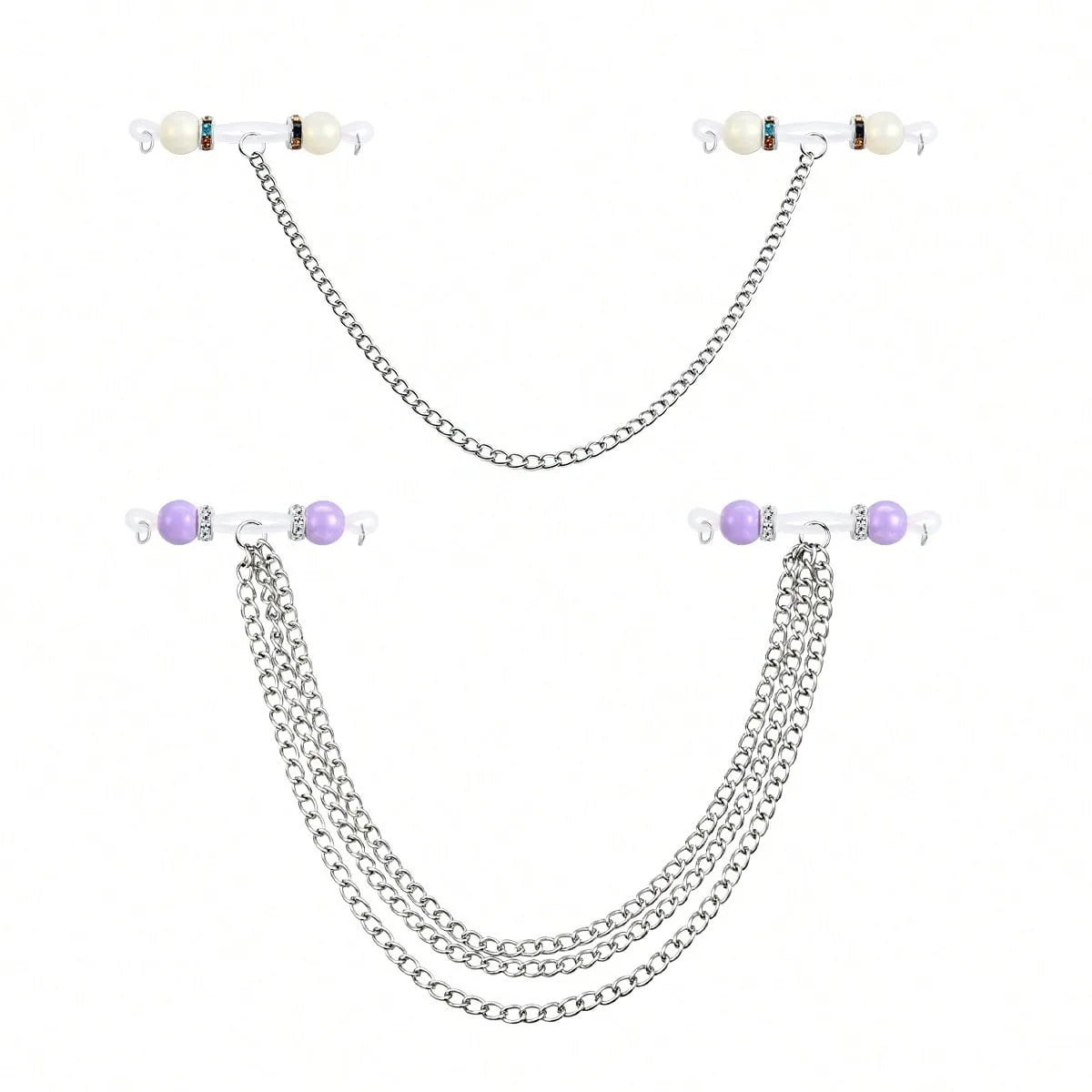 Ingvn  2 Pairs Clip-On Body Piercing Fake Nipple Rings, Non-Piercing Body Chains For Women