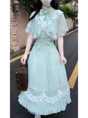 Ingvn  Japanese Harajuku Kawaii Y2K Lolita Dress Women High Waist Patchwork Bow Lace Cute E-girl Casual Streetwear Fashion Dress