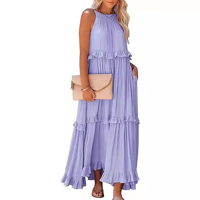 Ingvn  European and American New Summer Vacation Style Long Dress with Big Sway Flowing Beach Skirt for Women