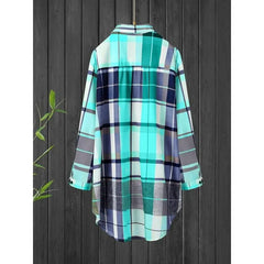 Ingvn  Plus Size 1XL-5XL Women‘s Mid Length Plaid Print Women Autumn Shirts Casual Female Fashion Long Sleeve Single-breasted Blouses ﻿