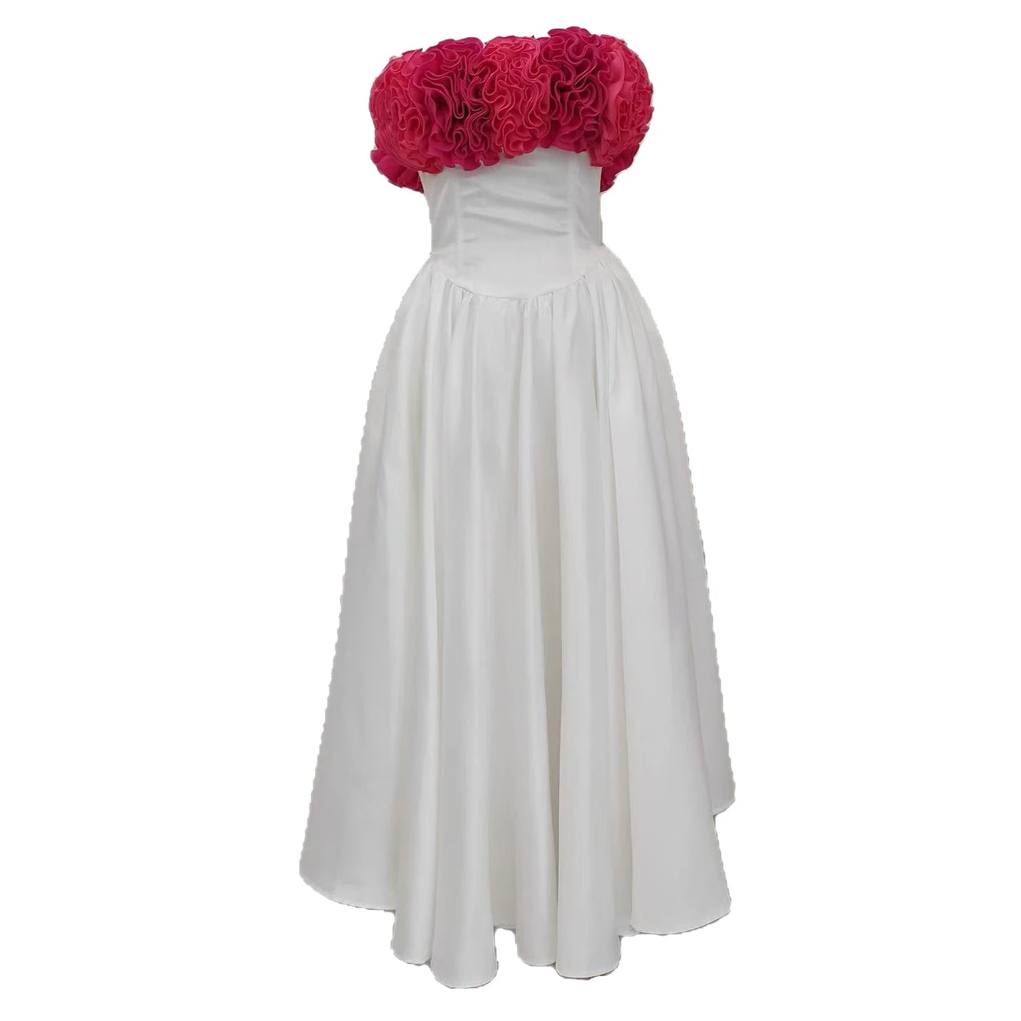 Ingvn  French Elegant Temperament 3D Flower Off-Shoulder Strapless Dress Fishbone Lace-up Bow High Waist A-line Evening Dress Women