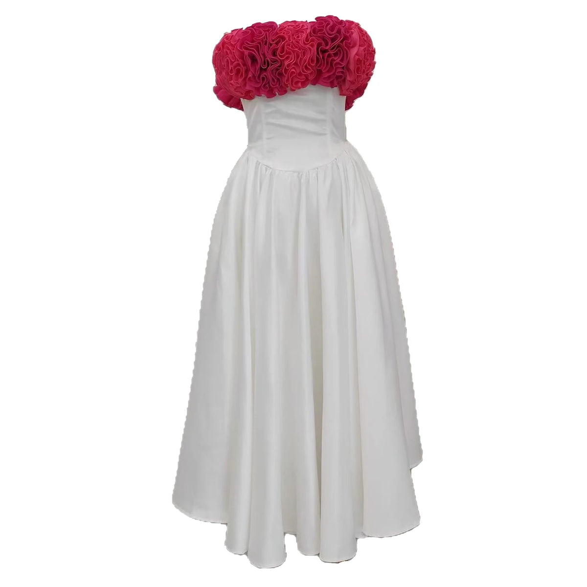 Ingvn  French Elegant Temperament 3D Flower Off-Shoulder Strapless Dress Fishbone Lace-up Bow High Waist A-line Evening Dress Women