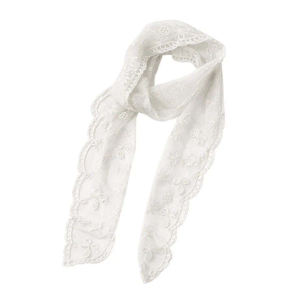 Ingvn  Versatile Y2k Long Scarf Narrow Solid Color Floral Lace Scarf Headbands Women