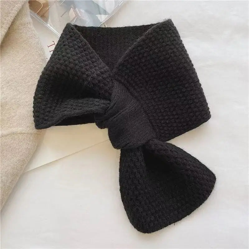 Ingvn - Women's Autumn Winter Korean Solid Knit Lazy Cross Neck Warmer Scarf Student Warm Chic Coquette Trendy