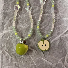 Ingvn  New Cute Harajuku Cartoon Fruit Ceramic Pendant Green Charm Beads Choker Necklace Women Y2K Jewelry Aesthetic Summer Accessories