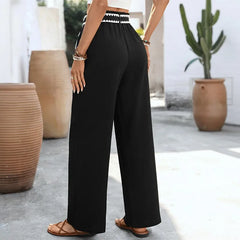 Ingvn  Summer Spring Women's Clothing High Waist Wide Leg Casual Pants With Drawstring Loose Fit Tapered Polyester Long Trousers
