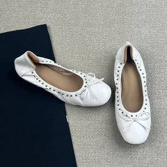 Ingvn  Vintage Rivet Bowknot Women Ballet Pumps Comfortable Soft Leather 3cm Thick Heeled Lazy Loafers Spring Summer Casual Girls Shoes