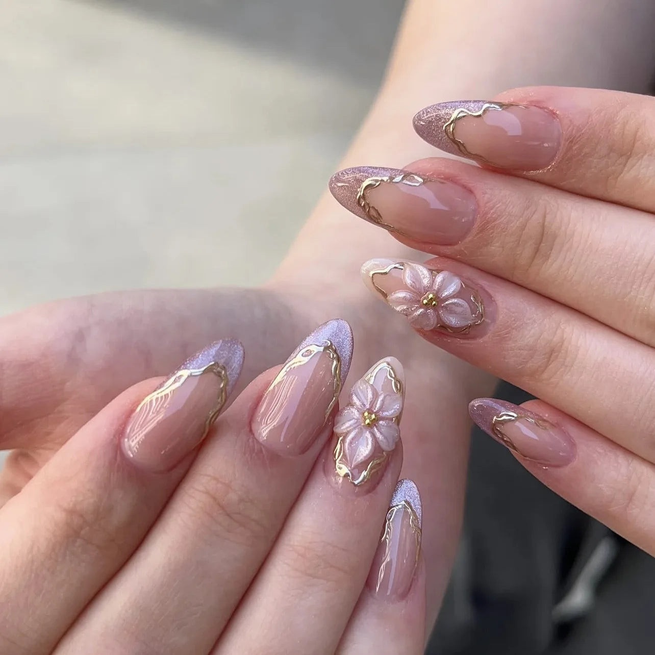 Ingvn  24Pcs Stiletto Nails Press on Long Purple Gradient Butterfly Moon Pattern Fake Nail Tips Detachable Glitter Almond False Nails