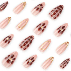 Ingvn  24pcs Reusable Floral Press on Nails Medium Short Almond Nail Tips 3D False Nails Press on Self-nail Ready-made Artificial Nails