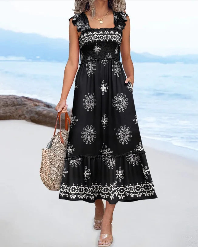 Ingvn  New Fashion Women's Waist Cinching Holiday Style Dress Ladies Elegant Sleeveless Foral Printed Elastic Waist Midi Skirt