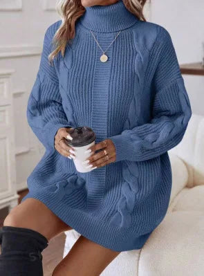 Ingvn  New Autumn Winter Solid Color High Collar Long Sleeve Hip-covered Sweater Women's Dress