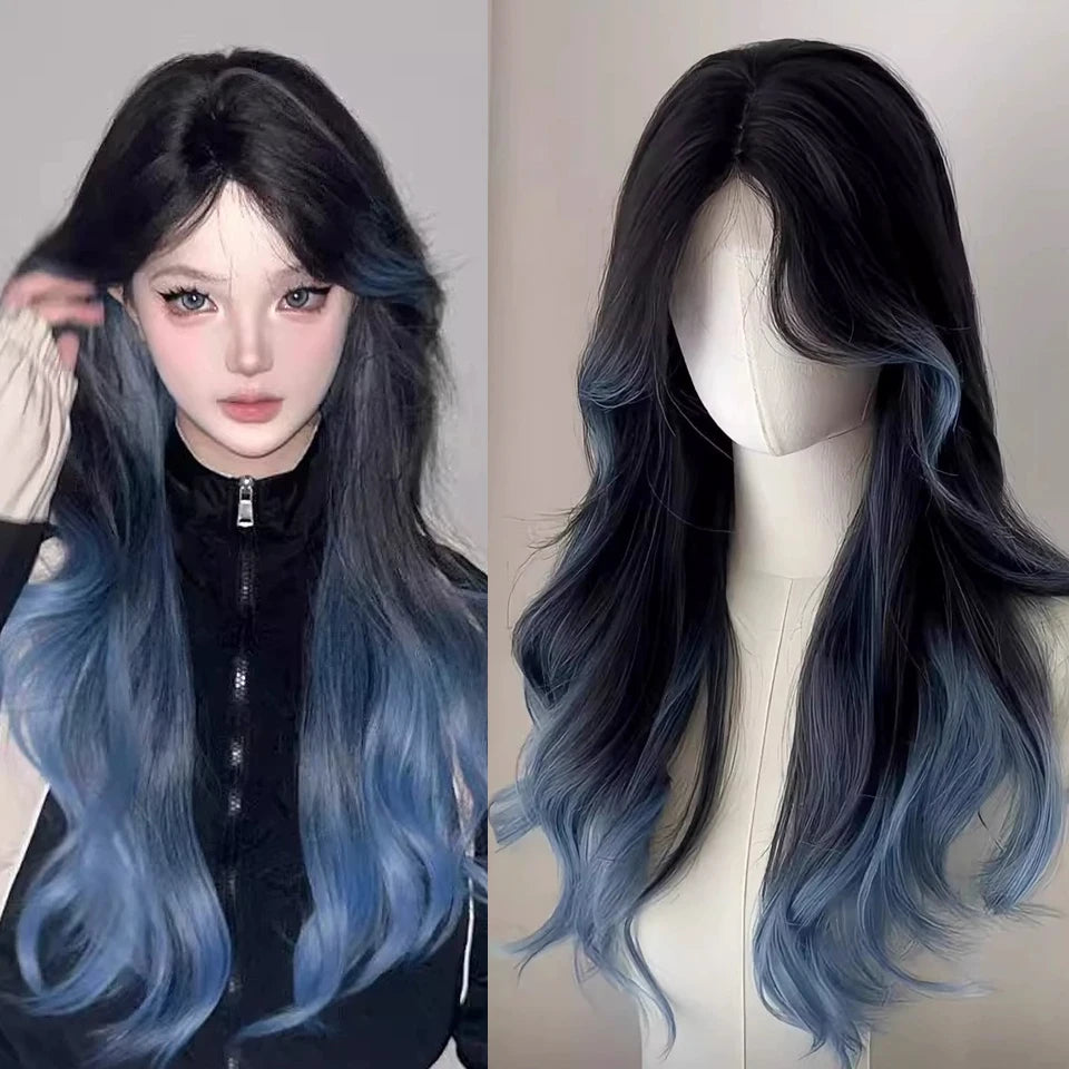 Ingvn  ﻿Long Wavy Ombre Pink Lolita Wig Synthetic Natural Cosplay Small Area Lace Wig Halloween Party Costume Wig for Women Daily Wear