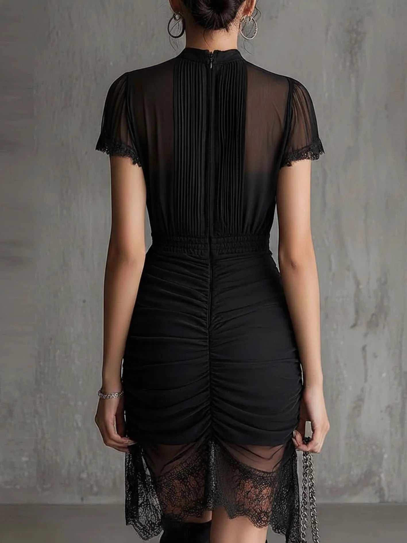 Ingvn  Summer Women Sexy Mesh See Through Mini  Dress Outfit Puff Short Sleeve Dresses Party Club O Neck Elegant Lady Clothes