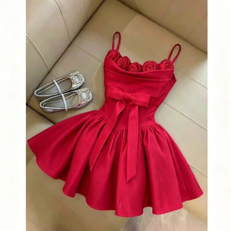 Ingvn  Chic Party Mini Dress Women Sweet Lace Bow Ruffle Princess Design Elegant Female Summer Holiday Fashion