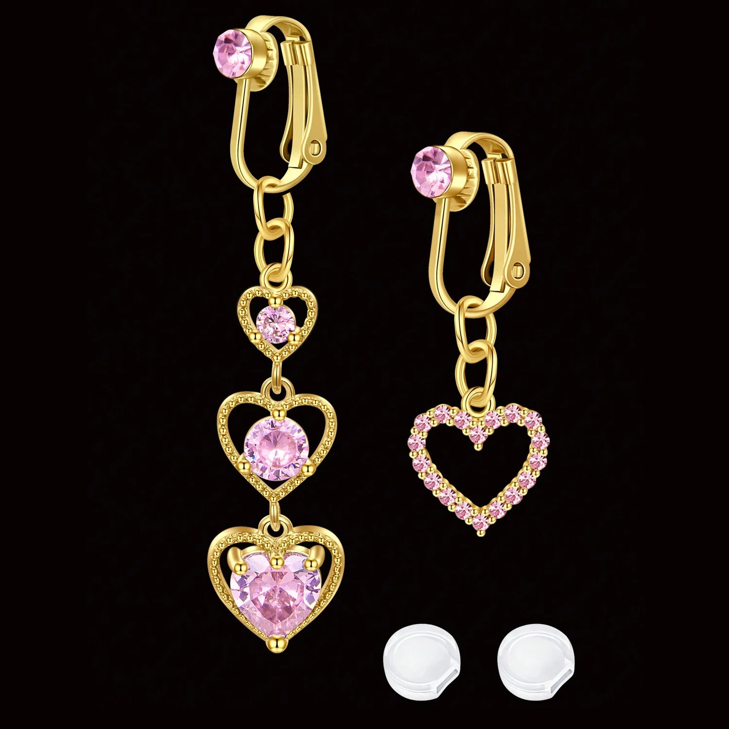 Ingvn  2 Pcs Elegant Clip-On Fake Belly Button Rings for Women - 304 Stainless Steel, Heart, Butterfly & More Designs, Ideal Gift