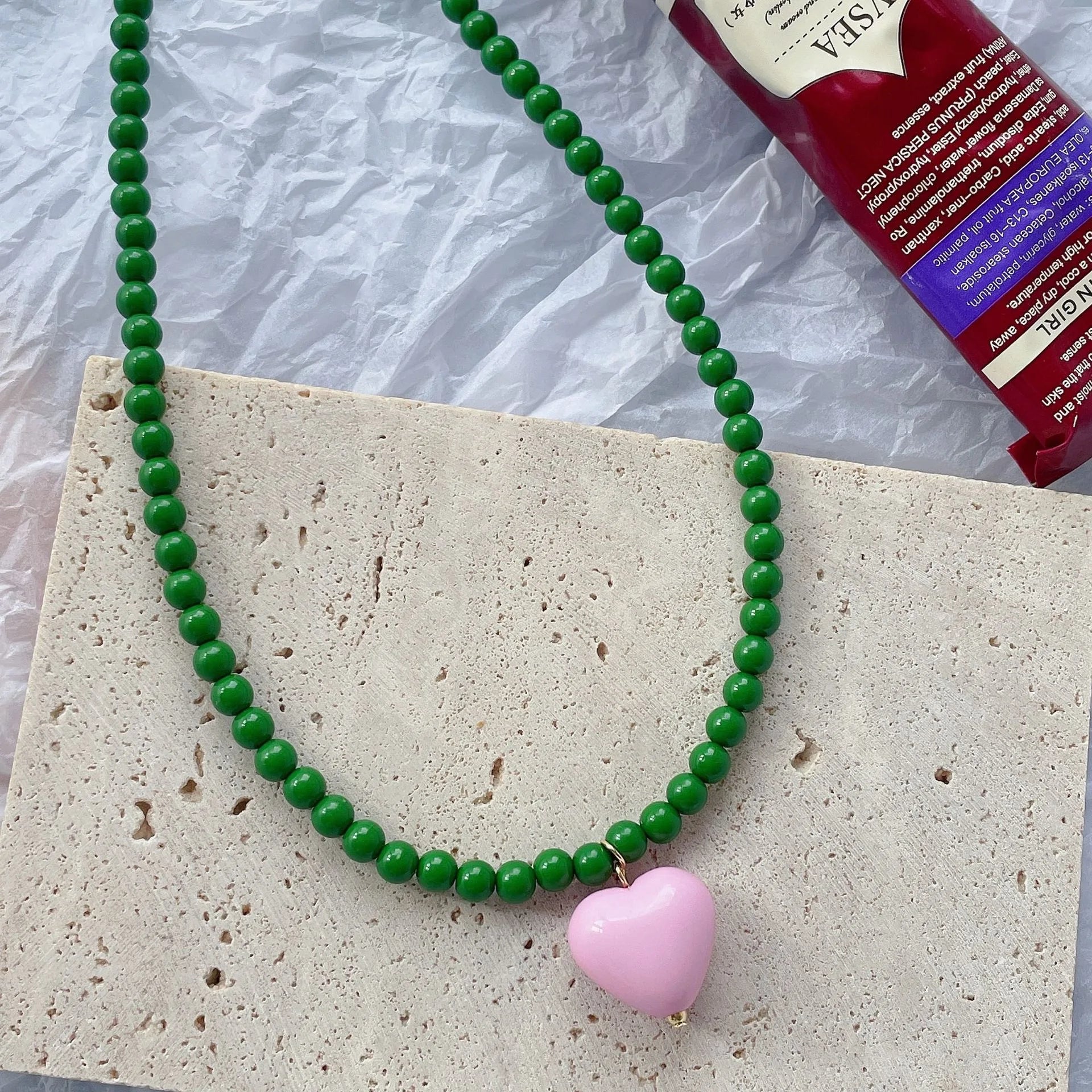 Ingvn  Sweater Chain Y2K Simple Alloy Women Jewelry Accessories Korean Necklace Rainbow Color Necklace Love Heart Pendant DIY