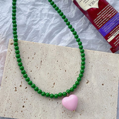Ingvn  Sweater Chain Y2K Simple Alloy Women Jewelry Accessories Korean Necklace Rainbow Color Necklace Love Heart Pendant DIY