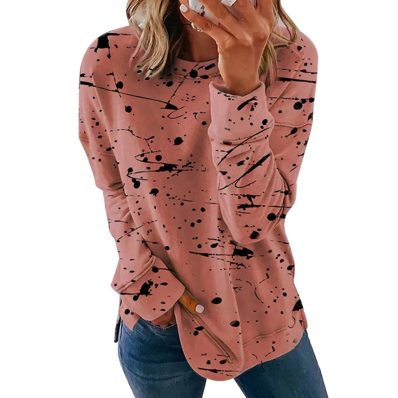 Ingvn - New Autumn European and American Women's Thickened Printed Loose - Fit Pullover Sweatshirt with Crew Neck and Long Sleeves