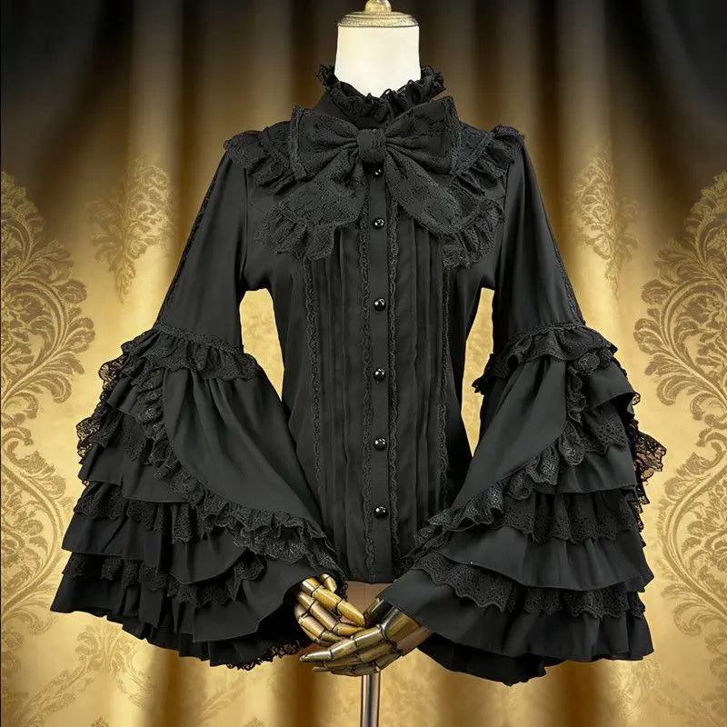Ingvn  Gothic Vintage Ruffles Long Sleeve Blouses Y2k Aesthetic Retro Tops Blusas Bow Design Elegant Lolita Shirts Women Female