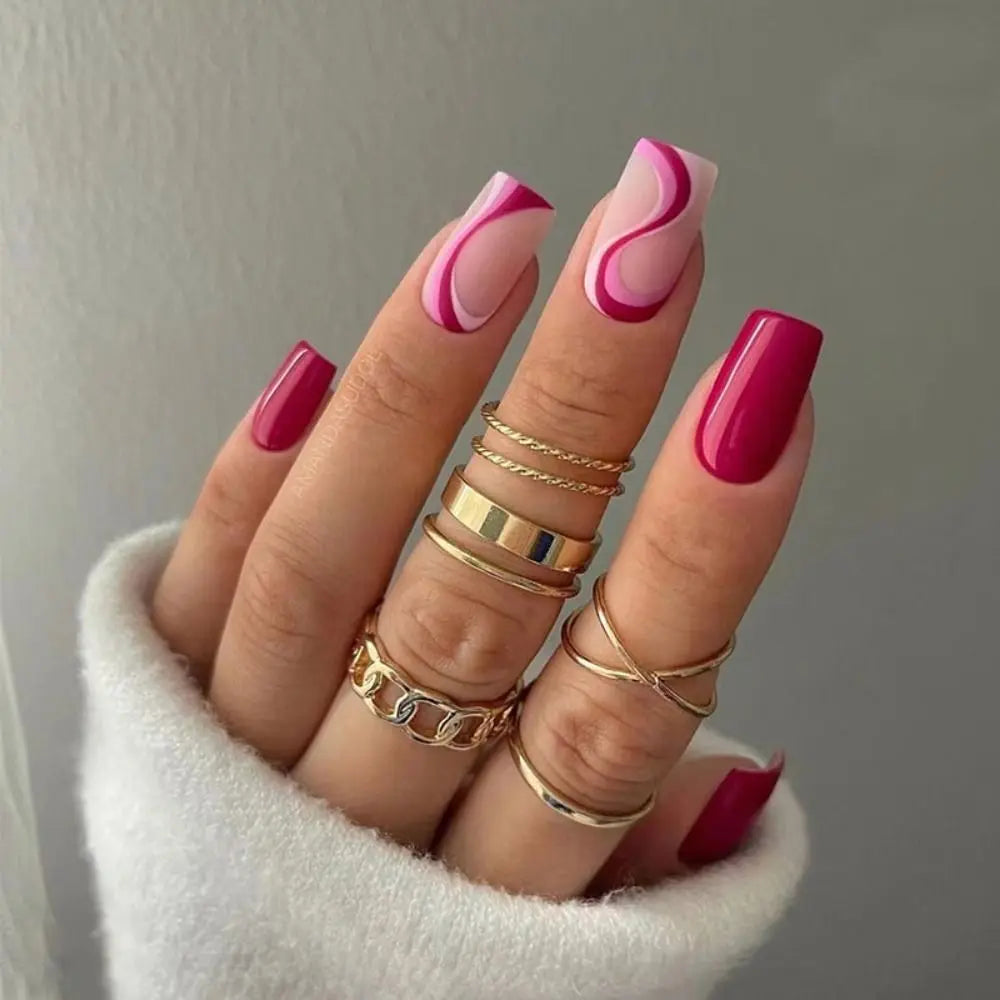 24pcs Square False Nails Love Heart Gradient Rainbow French Manicure  Full Cover Fake Nails Detachable Nail Tips Press on Nails