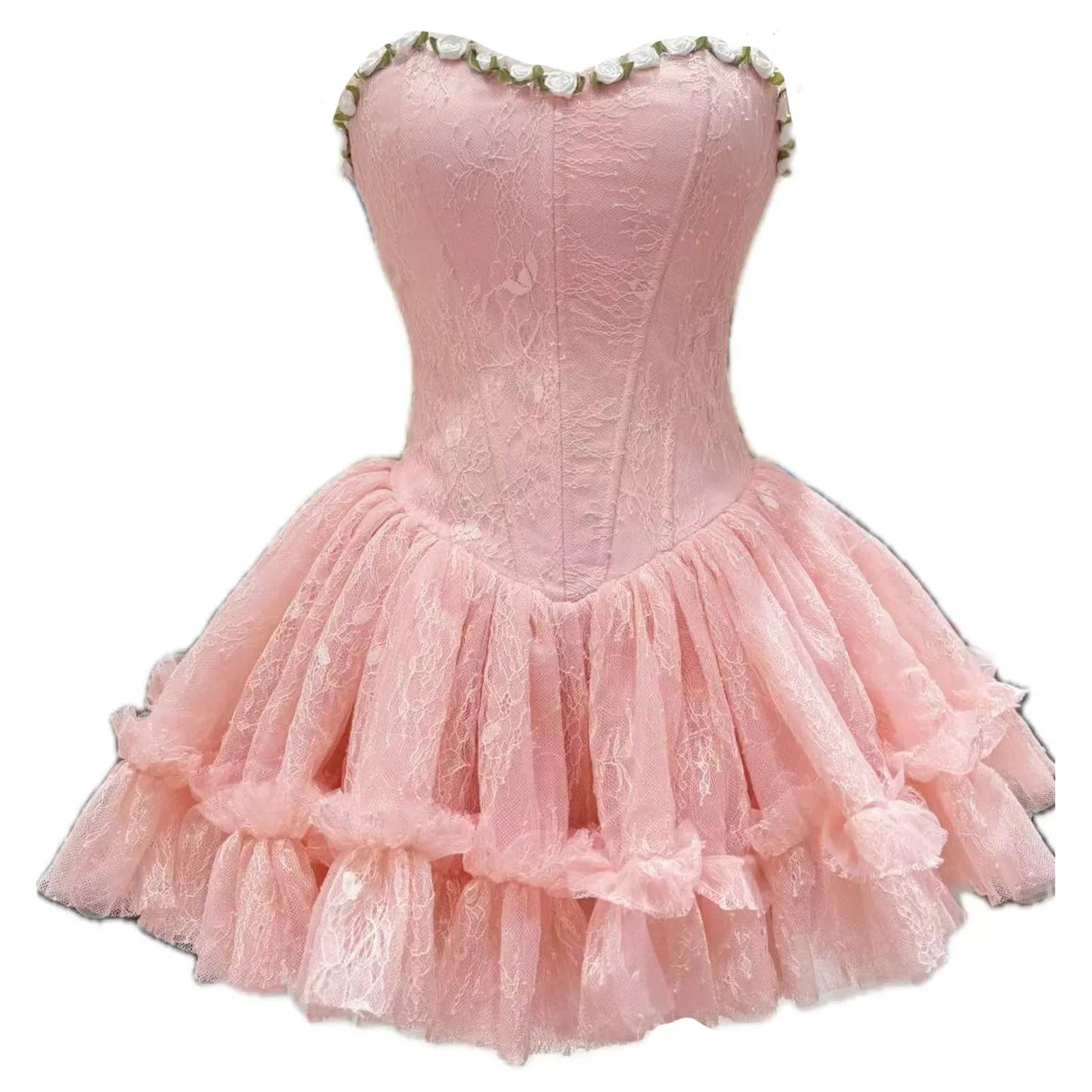 Ingvn  French Sexy Ballet Style Elegant 3D Floral Patchwork Fishbone Slim High Waist Puff Dresses for Women Spring Birthday Party Dress