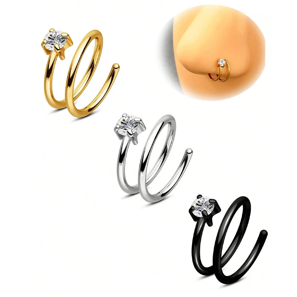 Ingvn  Double Nose Ring Hoop For Single Piercing Stainless Steel Spiral Twist Nose Hoop 20G 8/10mm Nose Piercing Hoop For Women
