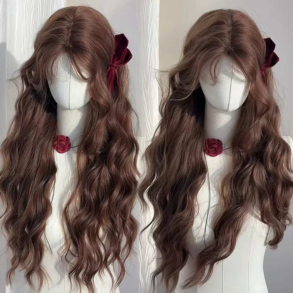 Ingvn  ﻿Long Wavy Ombre Pink Lolita Wig Synthetic Natural Cosplay Small Area Lace Wig Halloween Party Costume Wig for Women Daily Wear