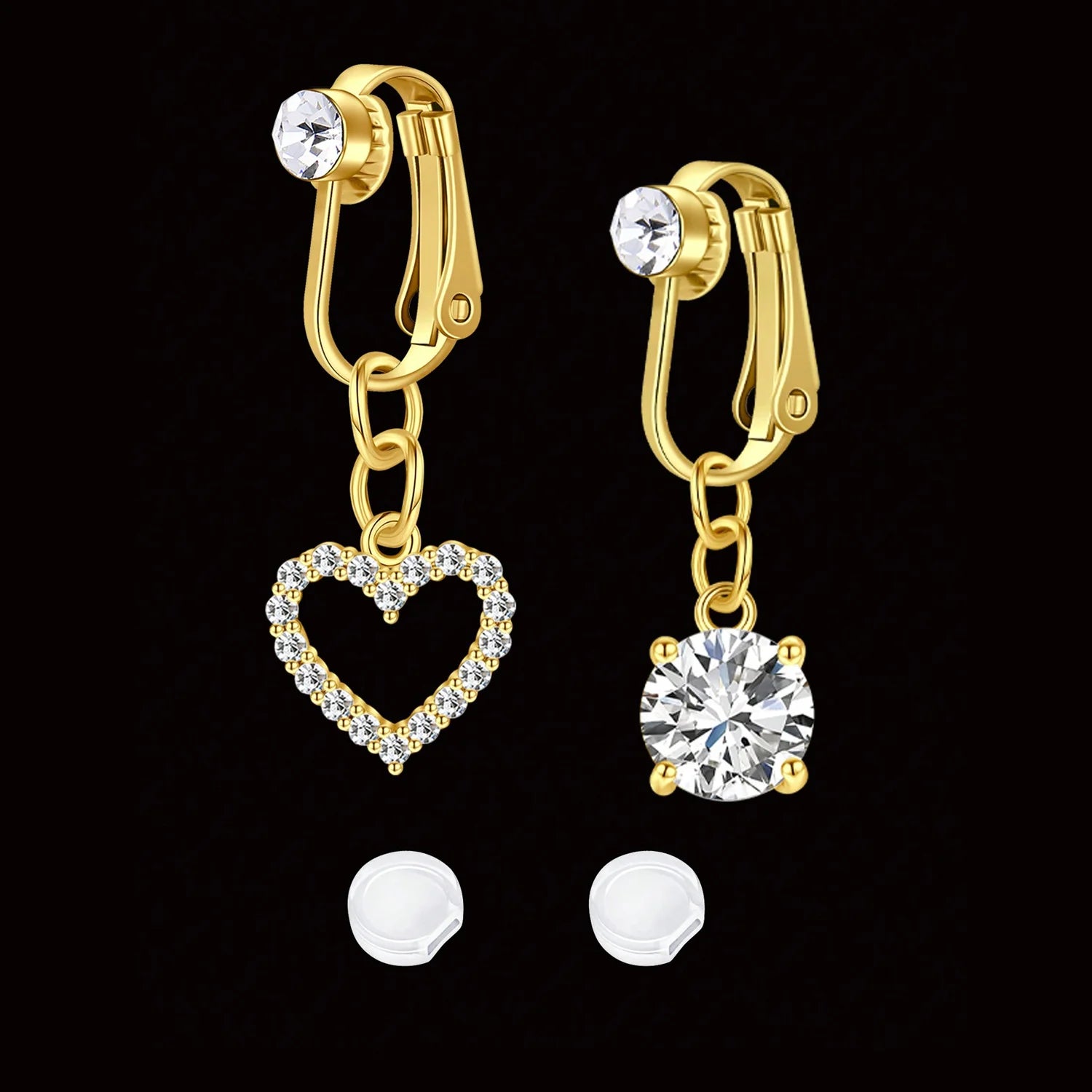 Ingvn  2 Pcs Elegant Clip-On Fake Belly Button Rings for Women - 304 Stainless Steel, Heart, Butterfly & More Designs, Ideal Gift