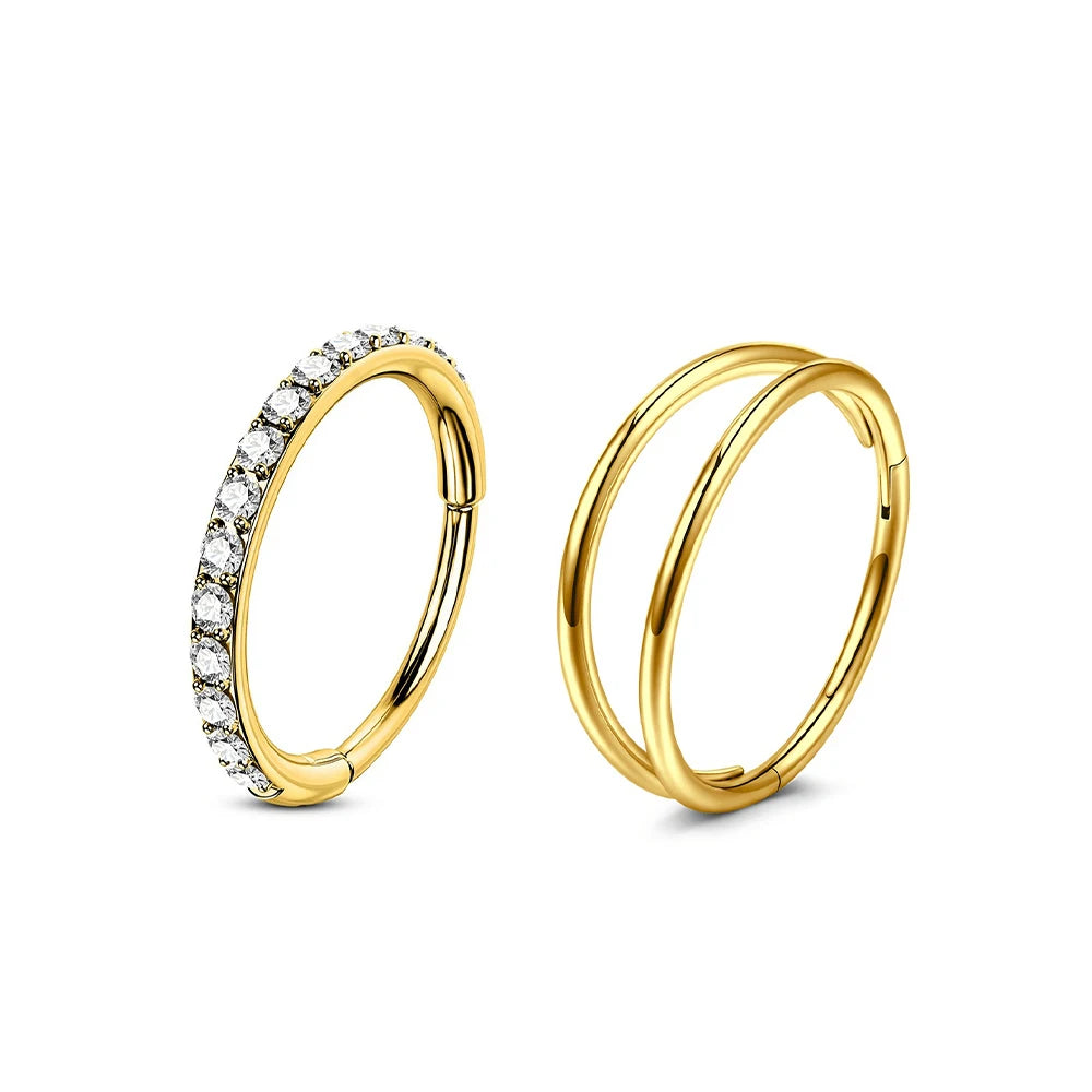 Ingvn  2Pcs 20G Stainless Steel Hoop Nose Ring Double CZ Horseshoe Nose Ring,Two-Tone Eyebrow Lip Piercing Jewelry For Women 8mm
