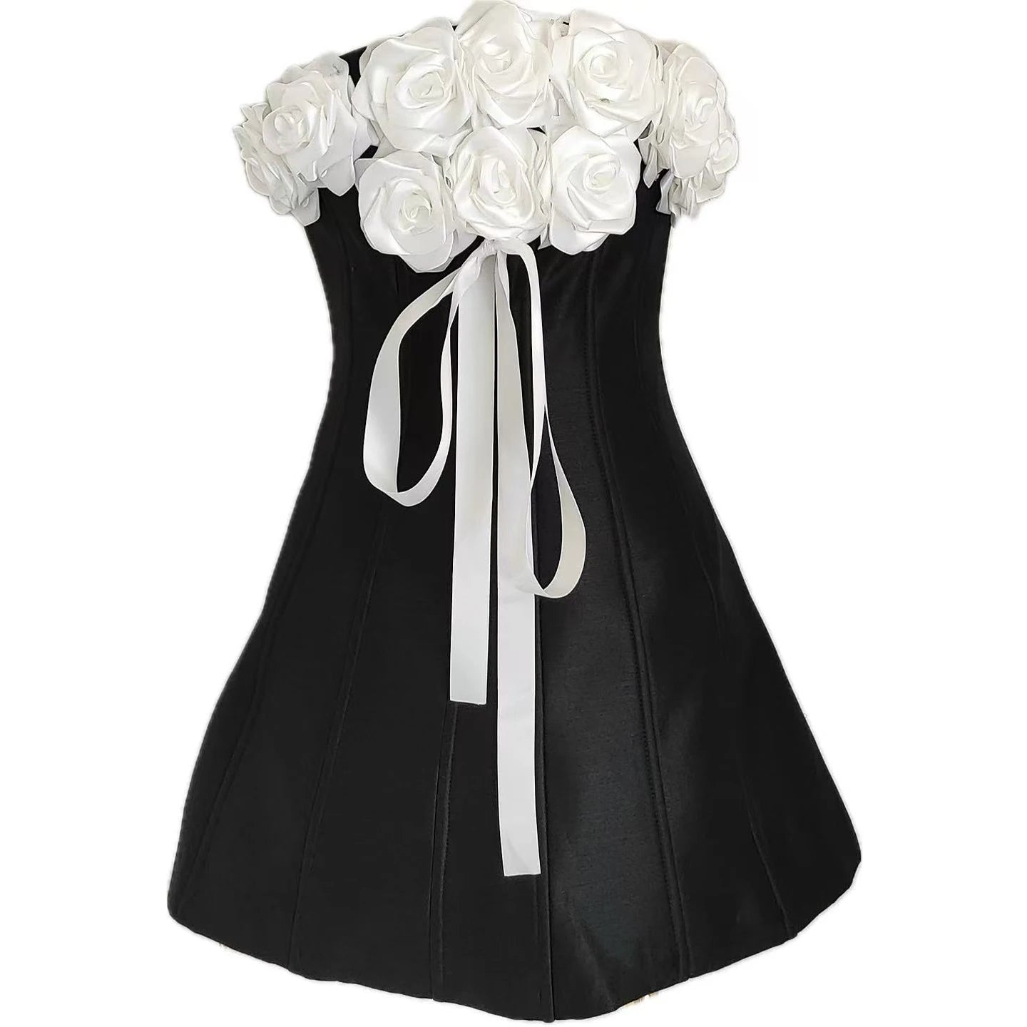 Ingvn  French Elegant Sweet Socialite Birthday Party Dress 3D Flower Strapless High Waist Fishbone Slim Pink Short Evening Dress Women