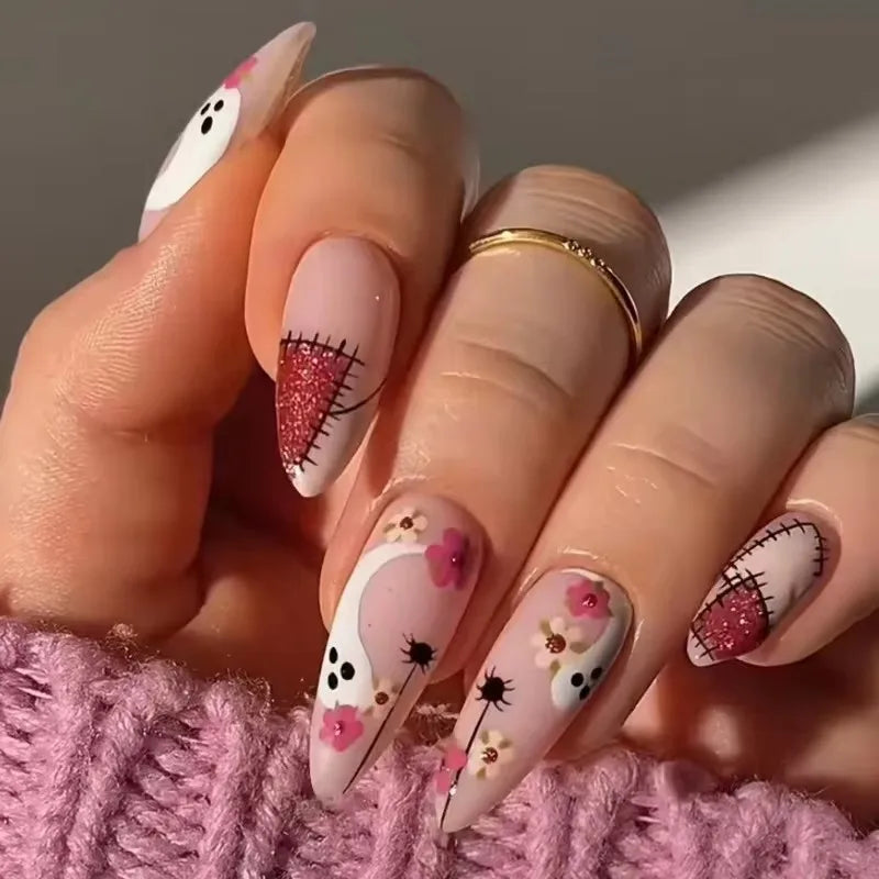 Ingvn  24pcs Sliders for Nails Strawberry Pink Duck Press on Nails with Tools Summer Sweets Reusable adhesive False Nails for Women
