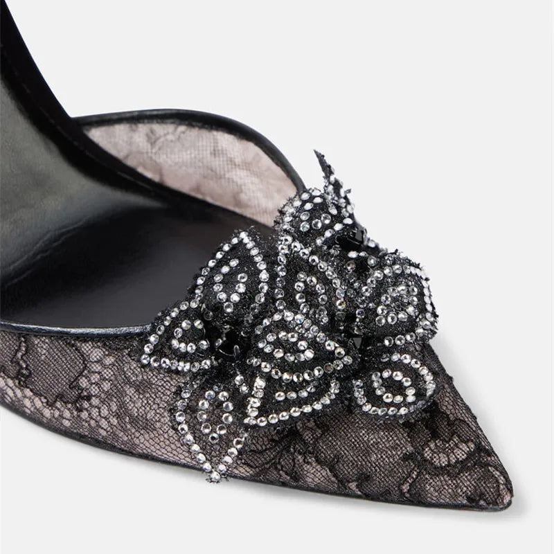 Ingvn  Fashion Mesh Lace Fowers Women Pumps Sandals Sexy Snake Coild Rhinestones Stiletto High heels Summer Autumn Wedding Prom Shoes