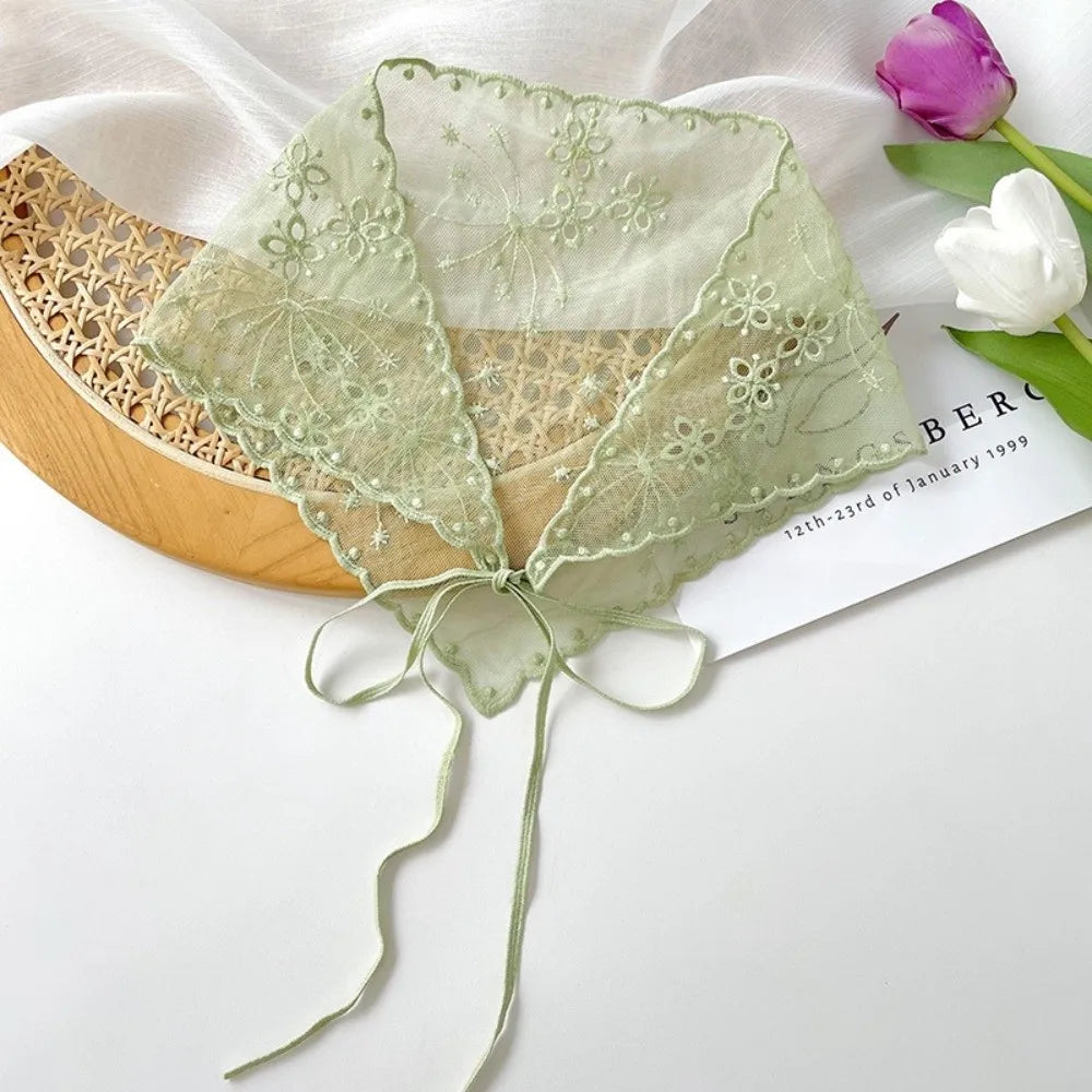 Ingvn  Casual Vintage Lace Flower Hair Scarf Cute Thin White Bandanas for Women Chic Style Bohemian Triangle Head Scarf Photography