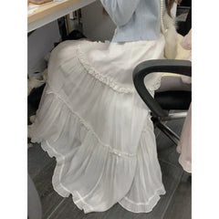 Ingvn  Japanese Kawaii Midi Skirt Y2k Harajuku Ruffles Lace Skirt Sweet Preppy Style Women Subculture Chic High Waist Bow Skirt