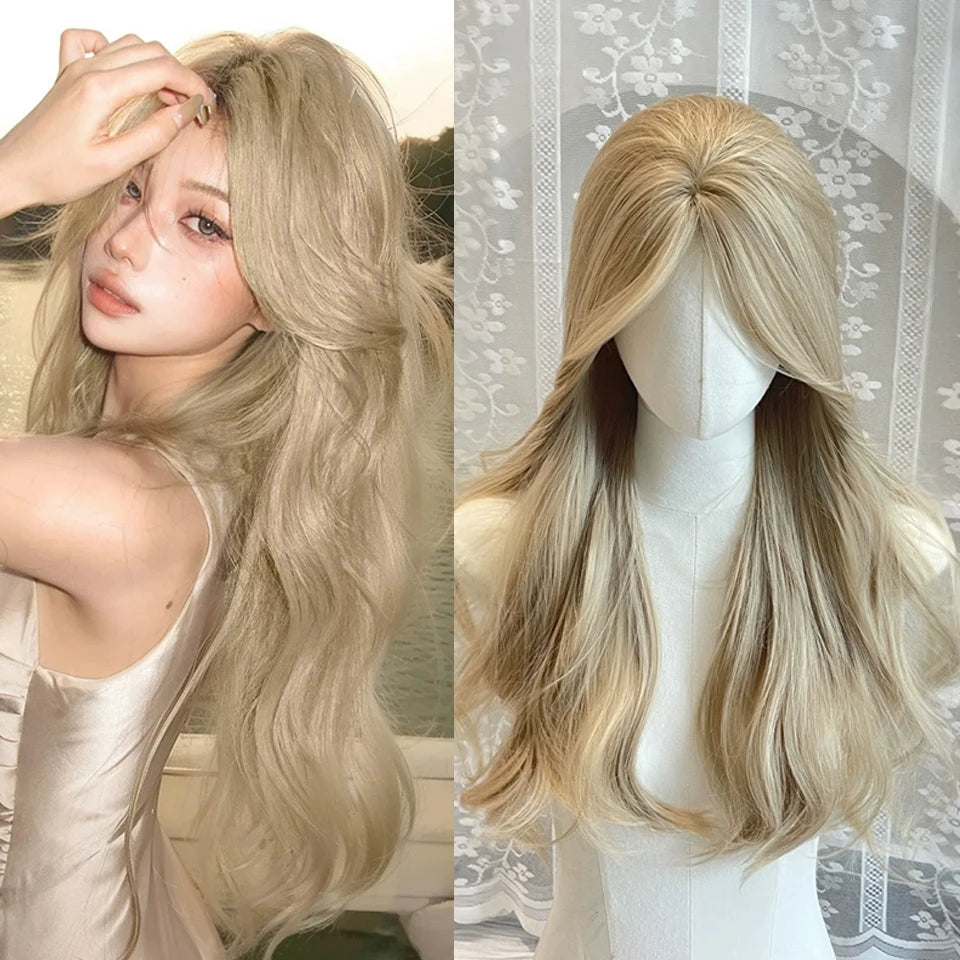 Ingvn  ﻿Long Wavy Ombre Pink Lolita Wig Synthetic Natural Cosplay Small Area Lace Wig Halloween Party Costume Wig for Women Daily Wear