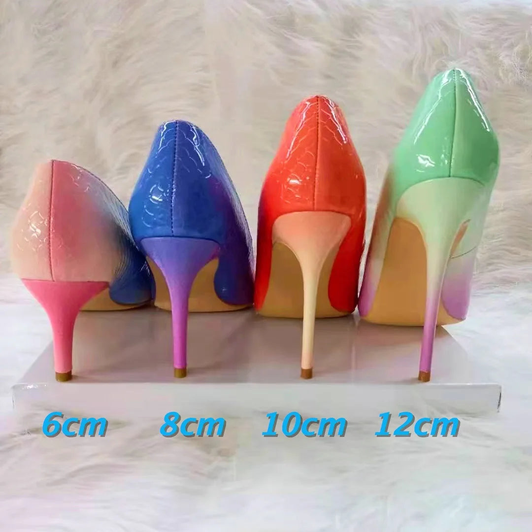 Ingvn - Mint green purple Gradient Pumps Python Patent Thin High Heel Slip On Pointed Toe Party Shoes Woman Low Cut Pumps
