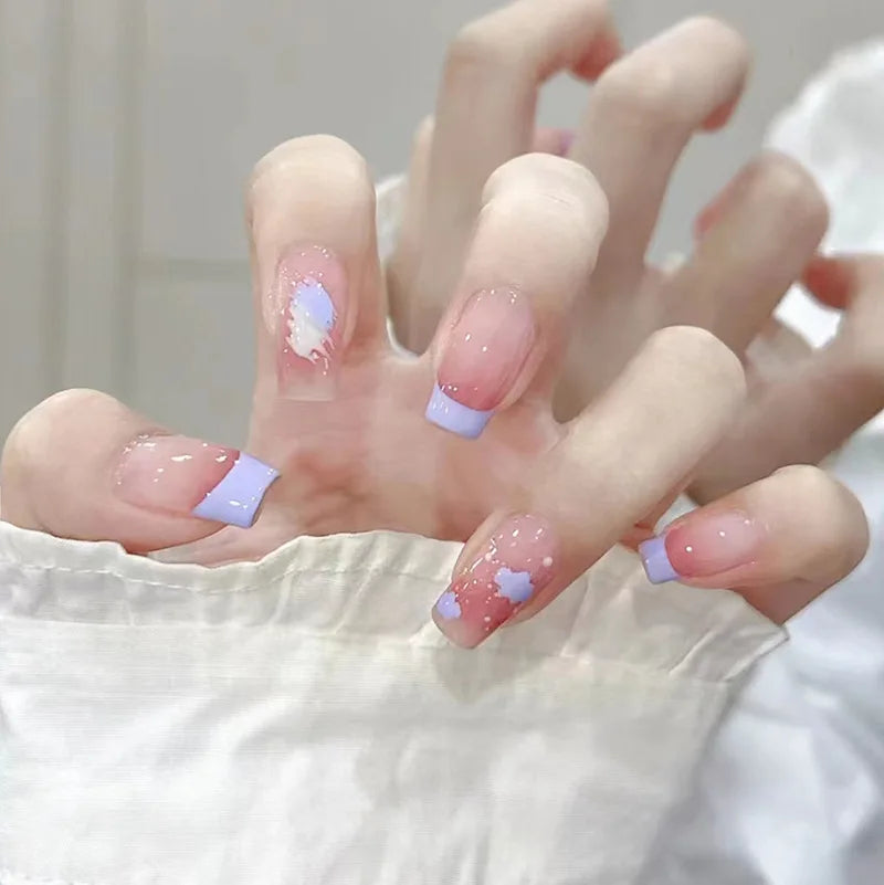 Ingvn  24Pcs Wearable Coffin Fake Nail Tips with Butterfly Camellia Designs Red Long Ballerina False Nails Press on Nails Art Manicure