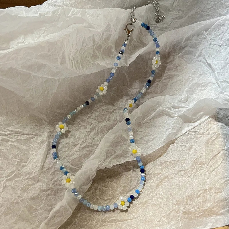 Ingvn  Trend Daisy Flowers Colorful Shiny Resin Bead Choker Clavicle Chain Sweet Necklace For Women EGirls Summer Vacation Jewelry