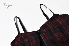 Ingvn - Ruibbit Spring Autumn Preppy style Gothic Girls Sexy Sling Dress Red Balck Pleated Plaid  Women Sleeveless Mini Short Dresses
