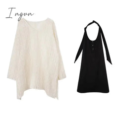 Ingvn - 2023 Autumn Korean Style Knitted Suit 2 Piece Dress Set Women Casual Knit Sweater Blouse + Mini Dress Office Lady Party Clothing