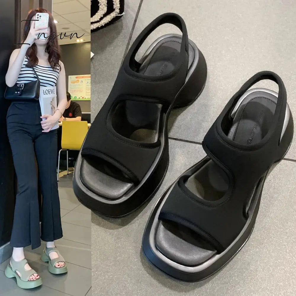 Ingvn - 2024 Fashion Women's Shoes Anti-Slip Platform Sandals Stretch Fabric Summer Comfort Ladies Walking Ladies Sandals Ladies Casual