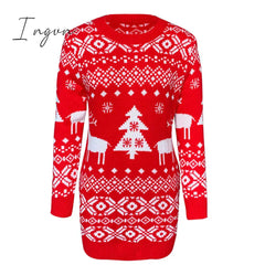 Ingvn - Fashion Autumn Winter Long Sleeve Loose Christmas Dresses Ladies Christmas Print A-line Mini Dress tops New Women