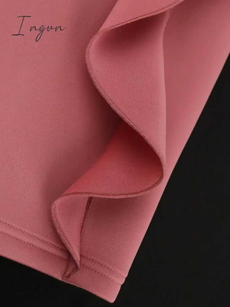 Ingvn - Deep V Neck Dresses Cape Sleeve High Waist Sexy Bodycon Ruffles Ladies Cocktail Club Party Event Outfits for Women Summer 4XL