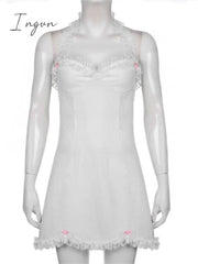 Ingvn - Retro Fairycore Grunge Mini Dresses Y2K Sexy Flare Lace Sleeves Chic Brown Clothes Elegant Aesthetic Slim Dress Cuteandpsycho