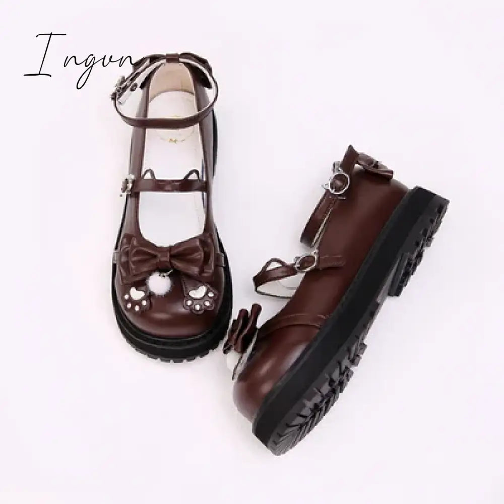 Ingvn - Japanese Design Cat Paw Cosplay Lolita Sweet Girls Shoes Jk Platform Anime Big Size 34-41 Harujuku Kawaii Cute Women Shoes