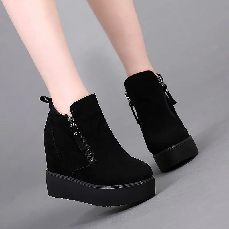Winter Autumn Wedges Short Boots Women High Heel Snow Boots Short Plush Fur Ankle Boots Increased Internal Female Platform Shoes