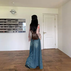 Spring and Summer New Sweet Cool Retro Old Denim Skirt Women's High Waist A- line Large Skirt Long Skirt Hip Skirt