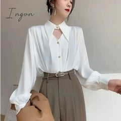 Ingvn - 2023 Spring shirt Elegant OL Chic Turn-down Collar Long Sleeve tops Women's Top Blouse women shirts and blouses Female Clothing